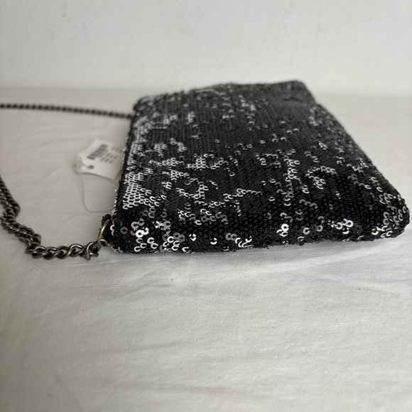J. CREW Factory Black Silver Sequins Chain Strap Crossbody Sparkly Elegant Bag - Picture 6 of 16